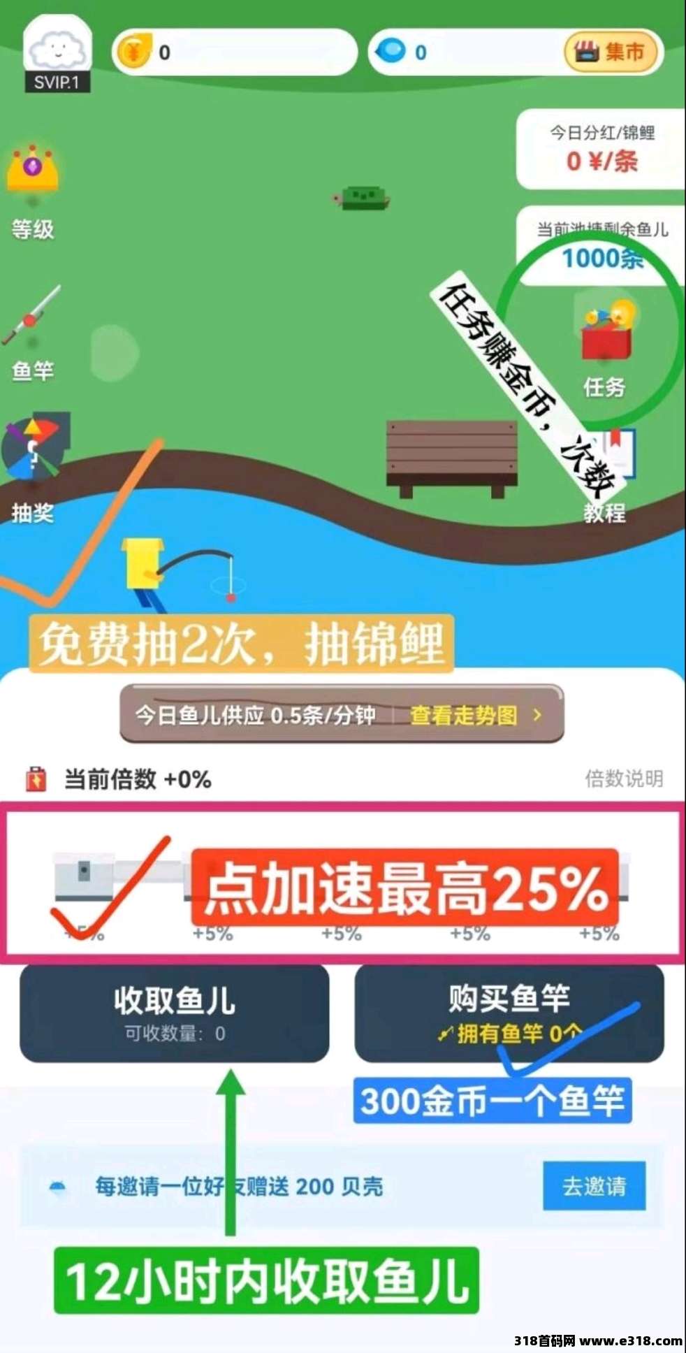 鱼塘广告玩法，上线送鱼竿，轻松养鱼赚收溢，邀好友享双重分成！