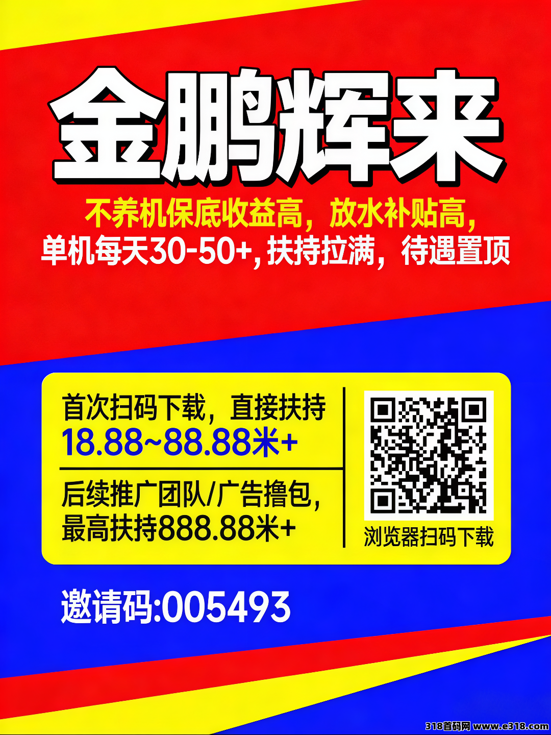 金鹏辉来，扫码高额扶持，不养机保底收益高