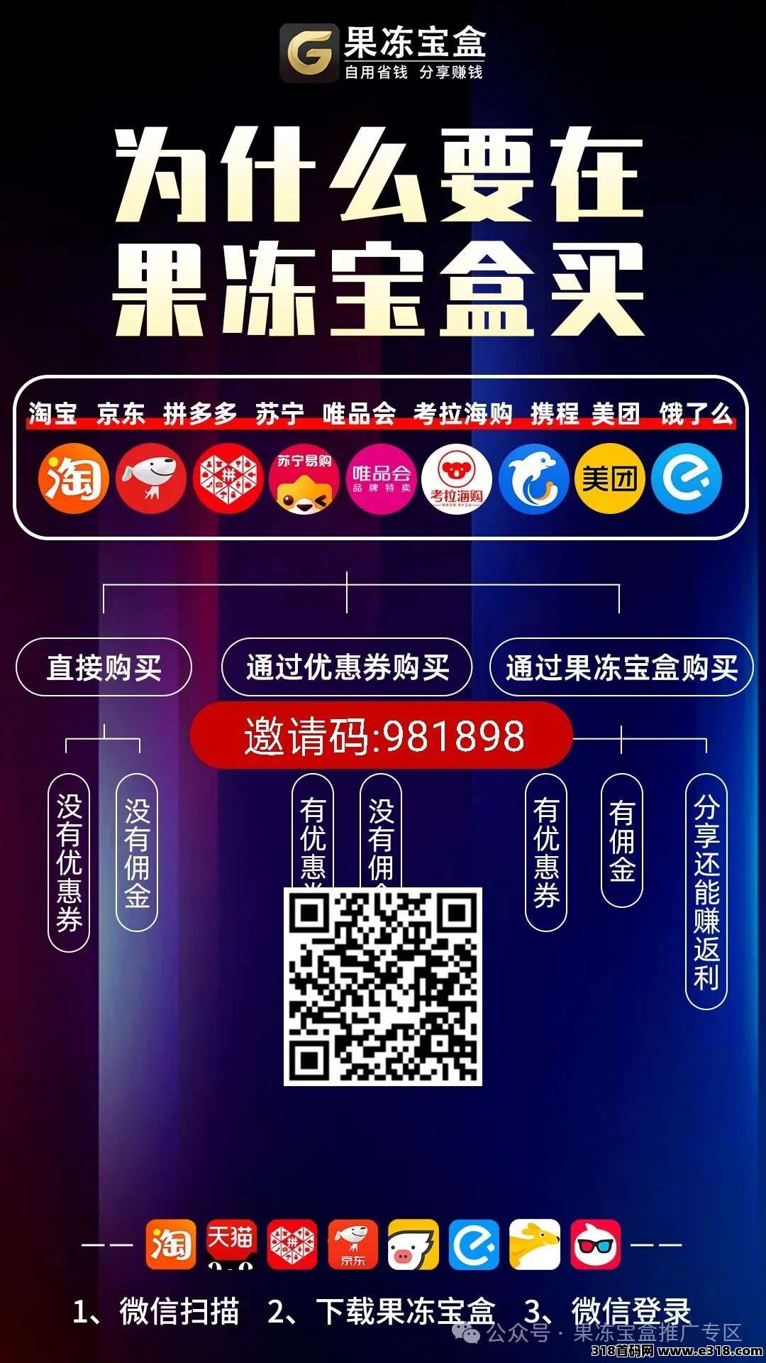 果冻宝盒，零投入永久被动收入项目，网购返佣题材